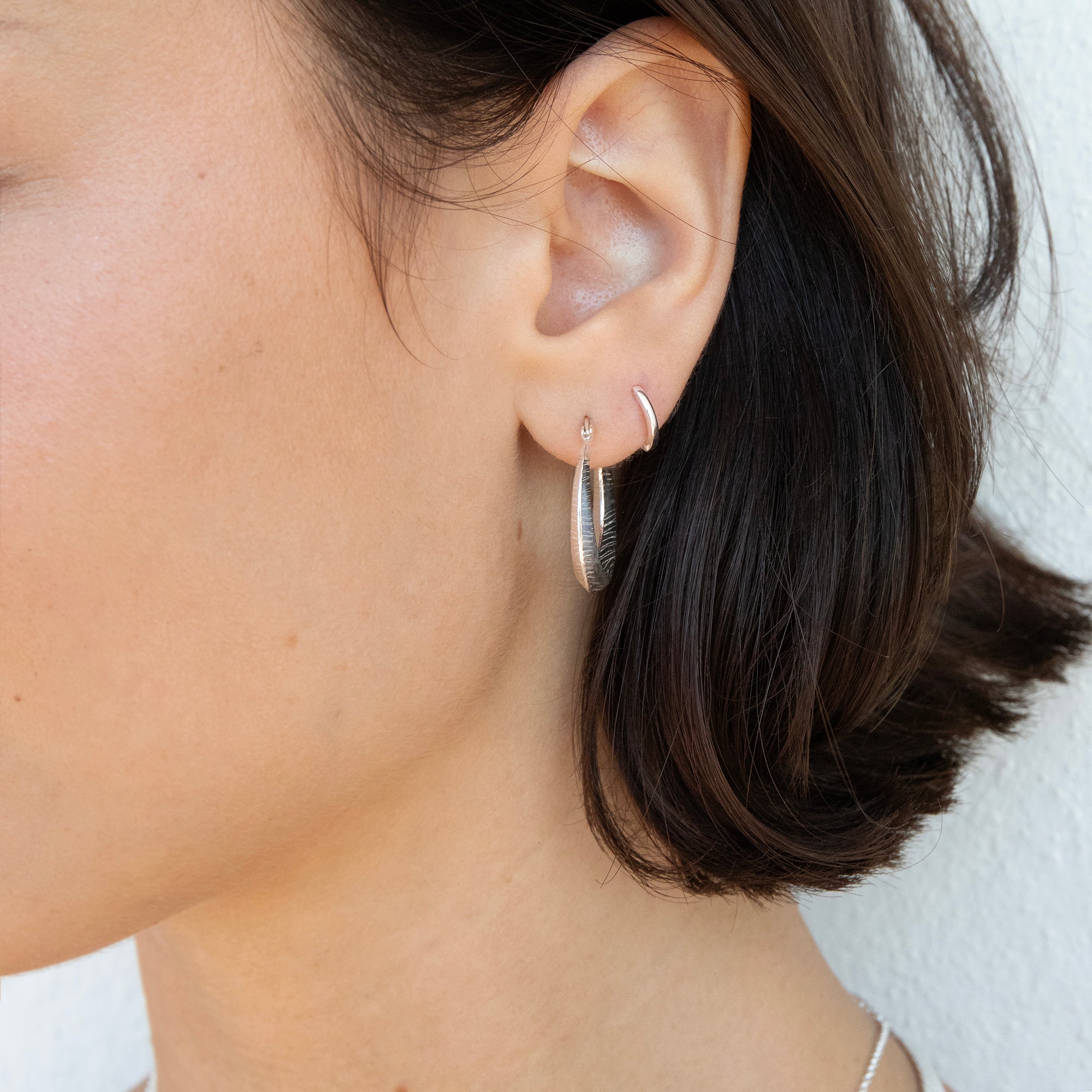 Sterling Silver Textured Creole Hoop Earrings