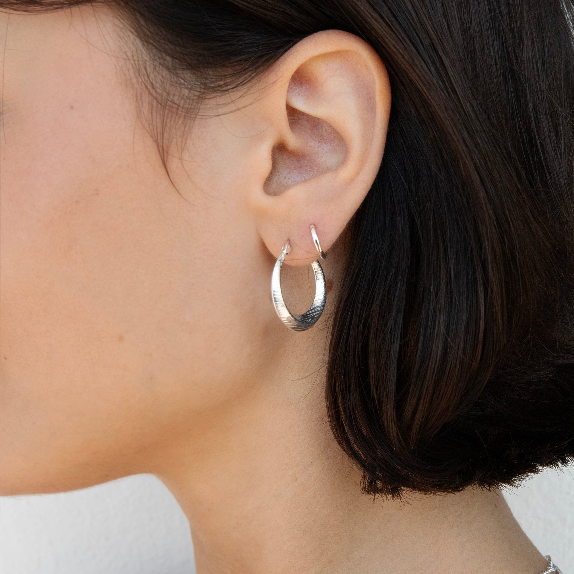 Sterling Silver Textured Creole Hoop Earrings
