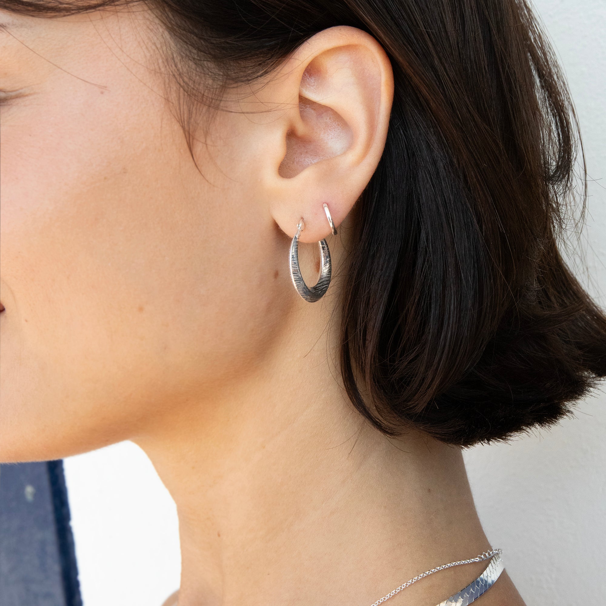 Sterling Silver Textured Creole Hoop Earrings