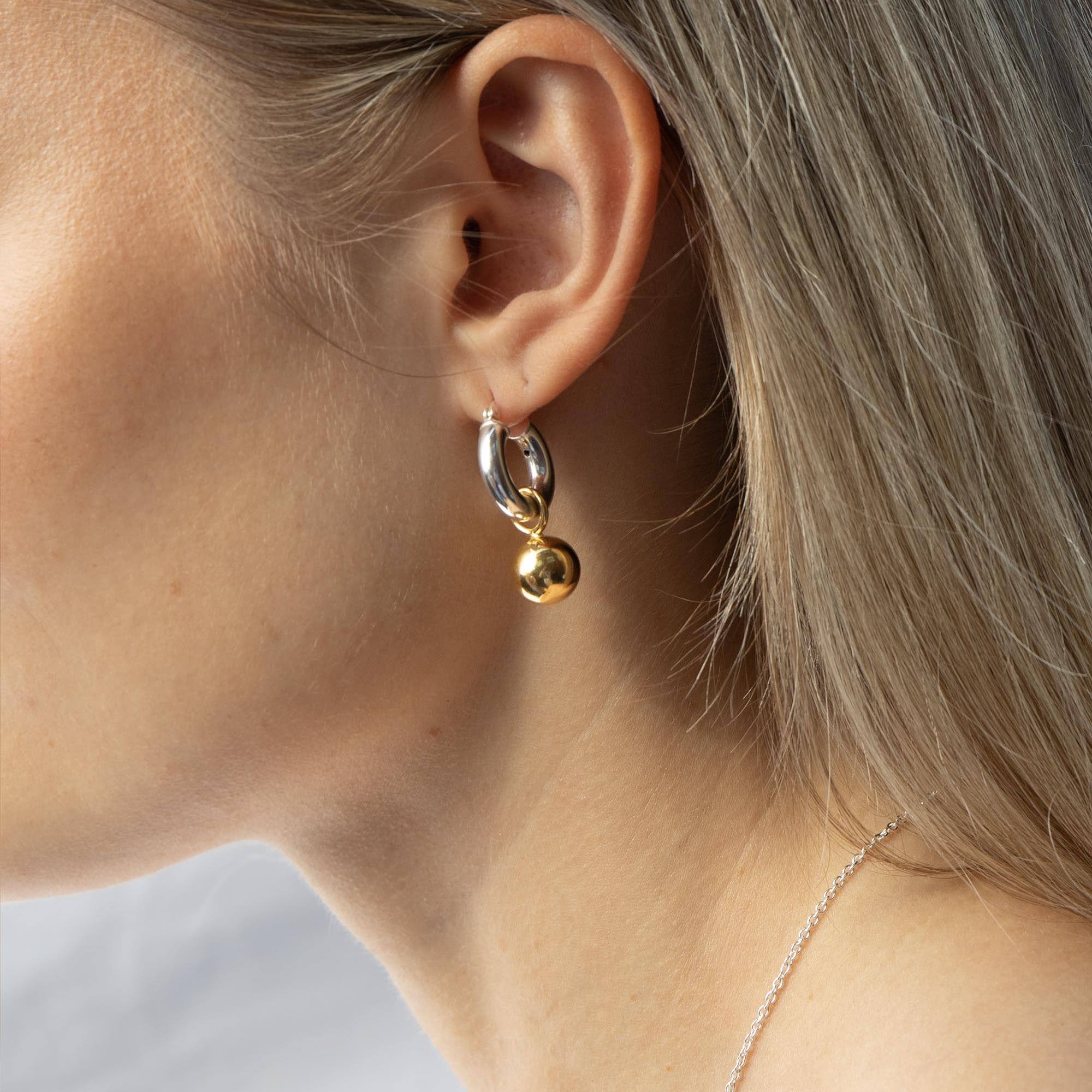 Mixed Metal Ball Charm Hoops