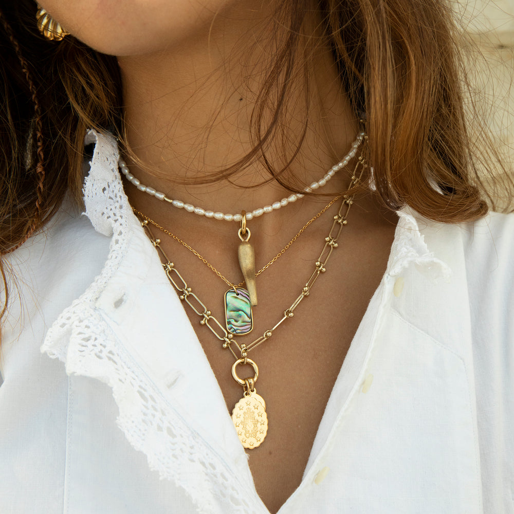 Gold Abalone Shell Tag Necklace - seolgold