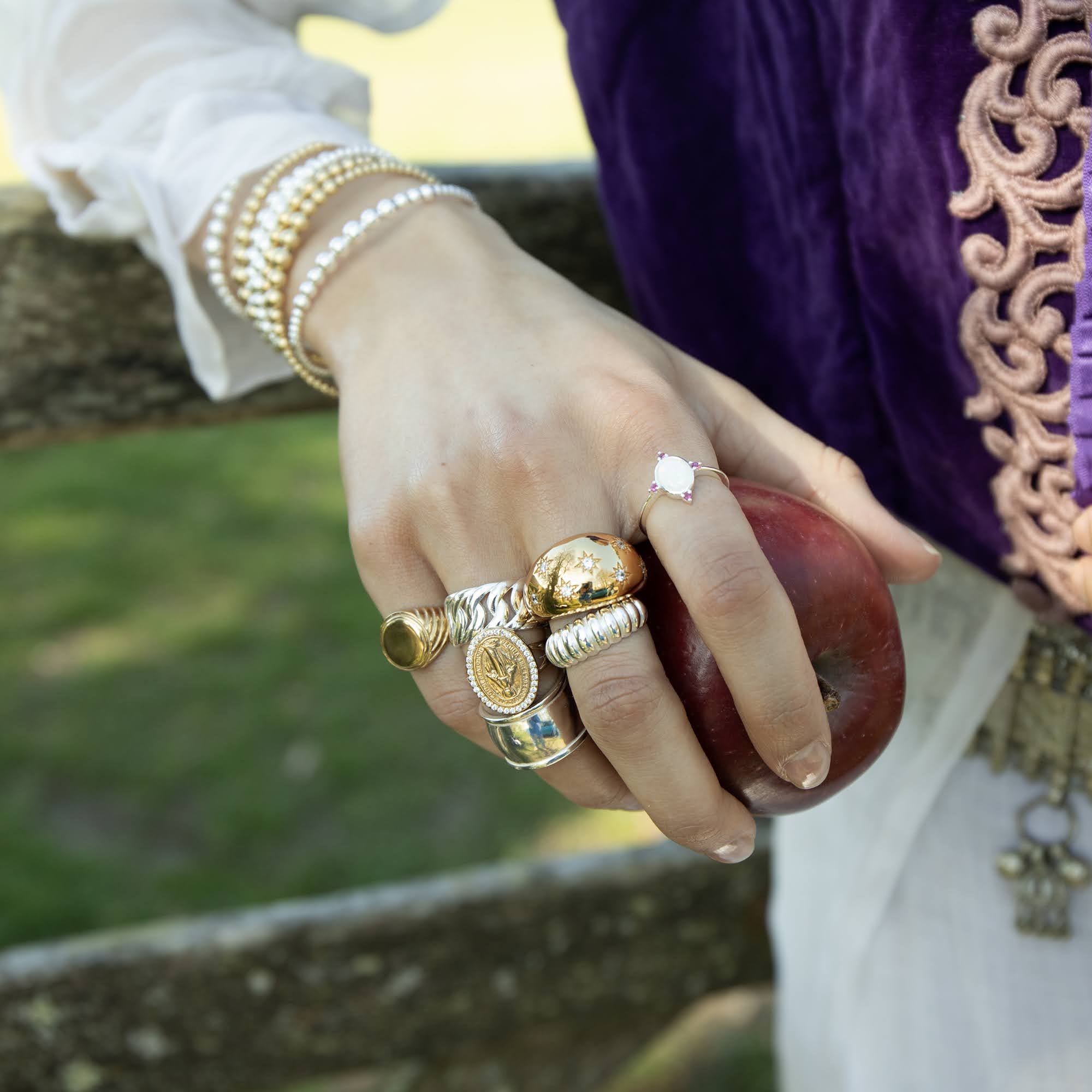 lady guadalupe ring - silver opal ring - chunky chain ring - seol gold