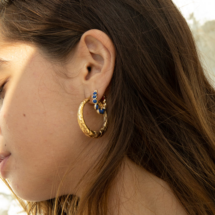 gold Lazurite Hoop Earrings - seolgold