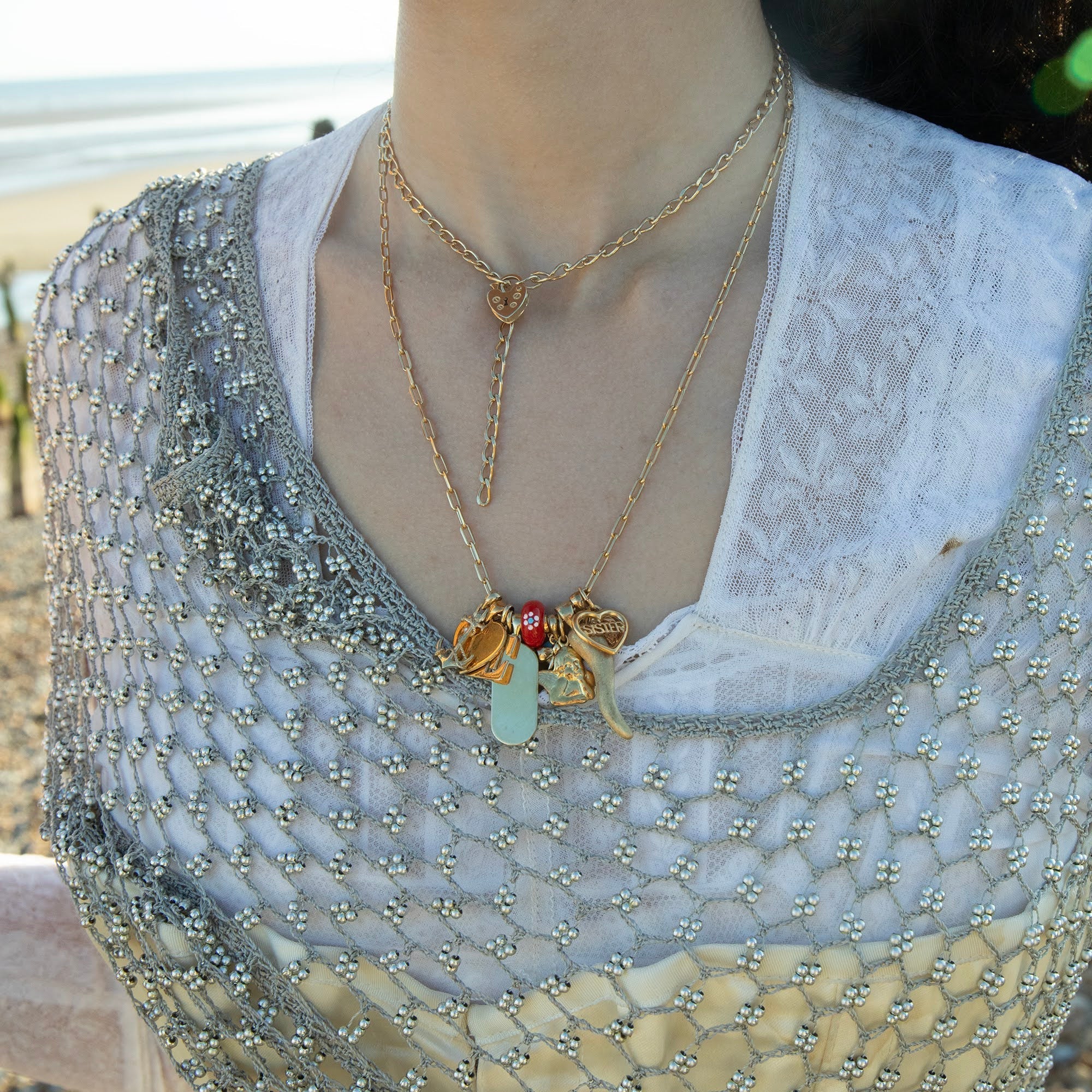 gold cable paper clip chain necklace - heart padlock choker - sister necklace - seolgold