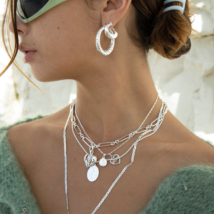 Silver Embossed Hoops - seolgold