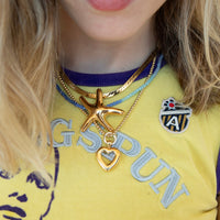 thick gold snake chain - silver clasp connector - charm connector - gold puffy heart - gold bead necklace - seolgold