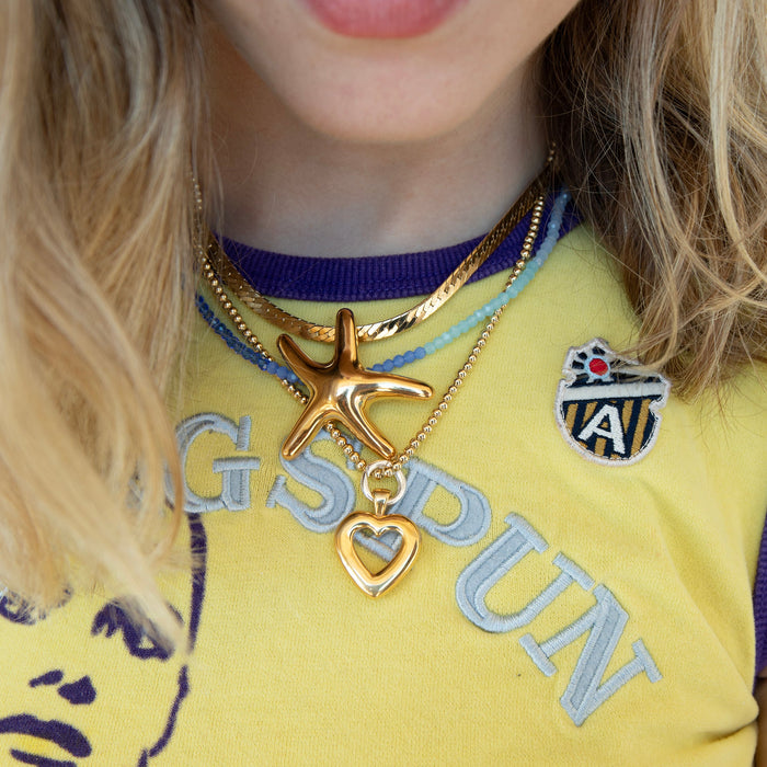 thick gold snake chain - silver clasp connector - charm connector - gold puffy heart - gold bead necklace - seolgold