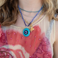 Sterling Silver Ombre Blue Glass Bead Necklace - seolgold