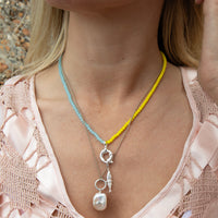 Sterling Silver Yellow & Blue Glass Bead Necklace - seolgold