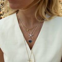 silver starfish necklace - silver heart necklace - seolgold
