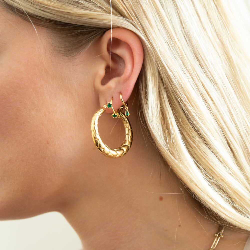 gold emerald hoop earrings - seolgold