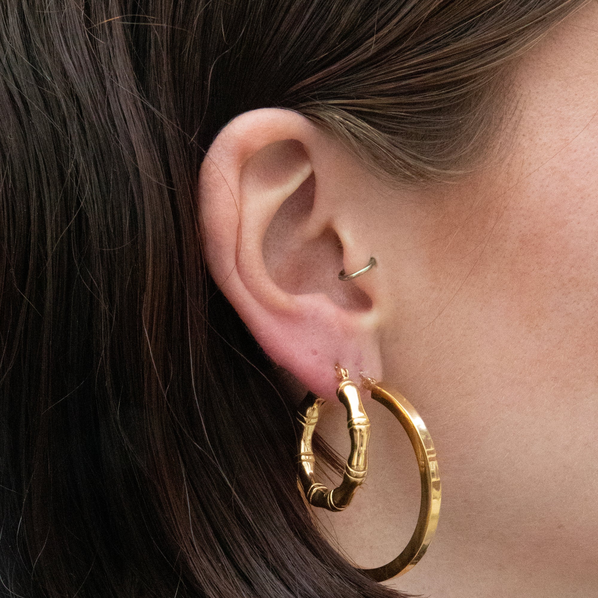 18ct Gold Plated Chunky Bamboo Hoops