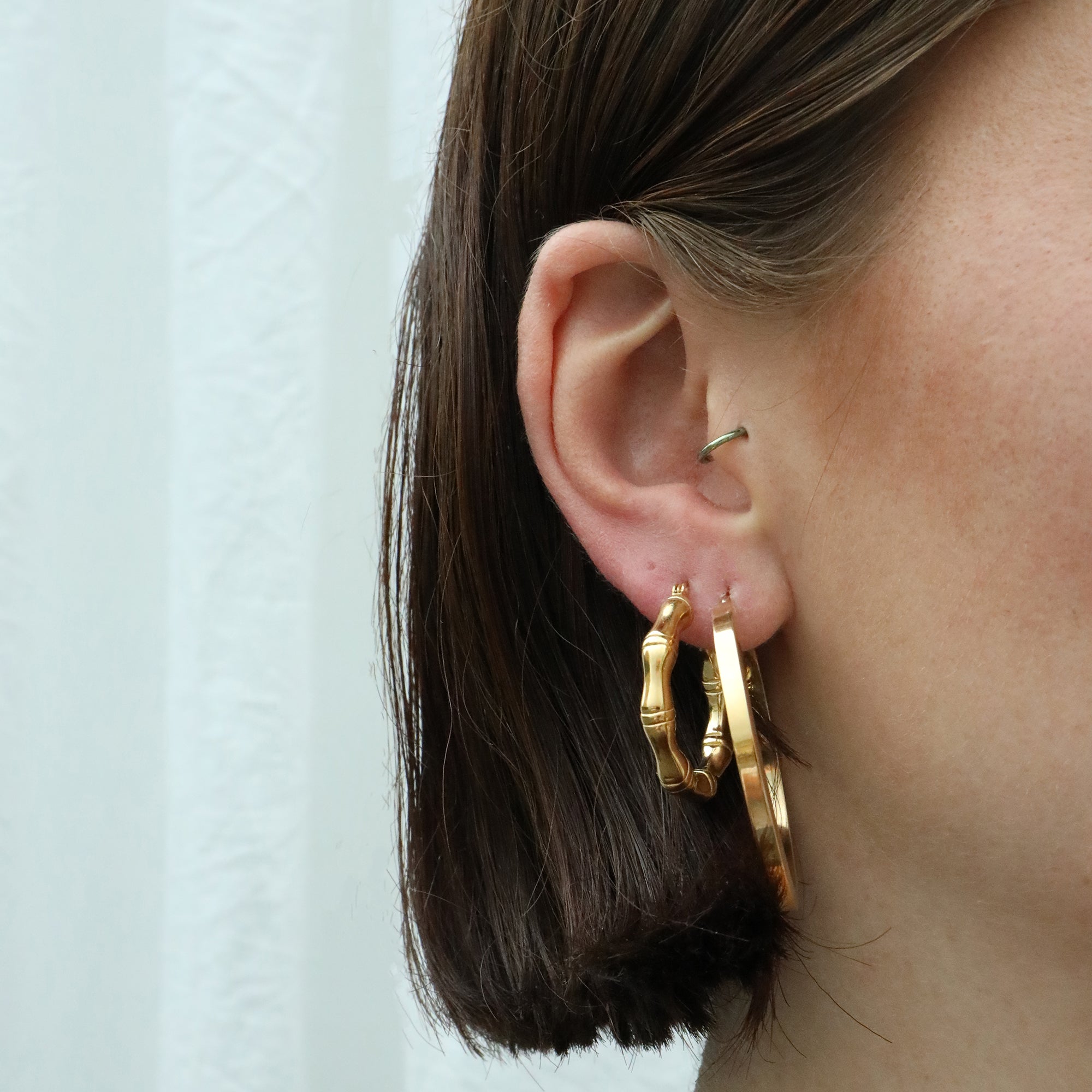 18ct Gold Plated Chunky Bamboo Hoops