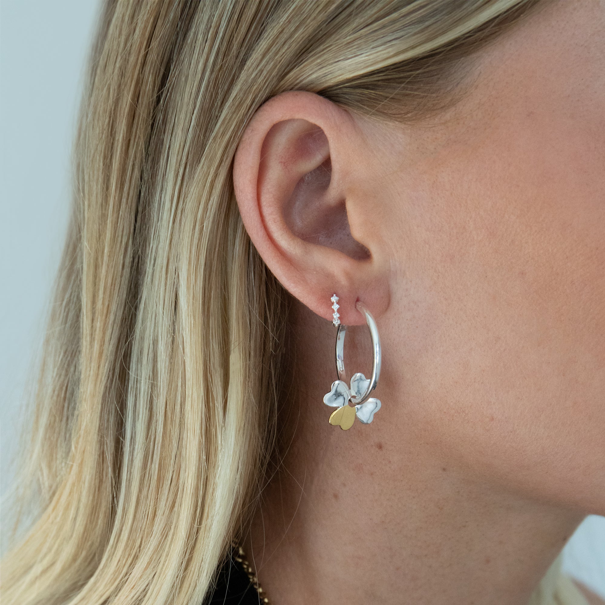 Mixed Metal Clover Hoop Earrings
