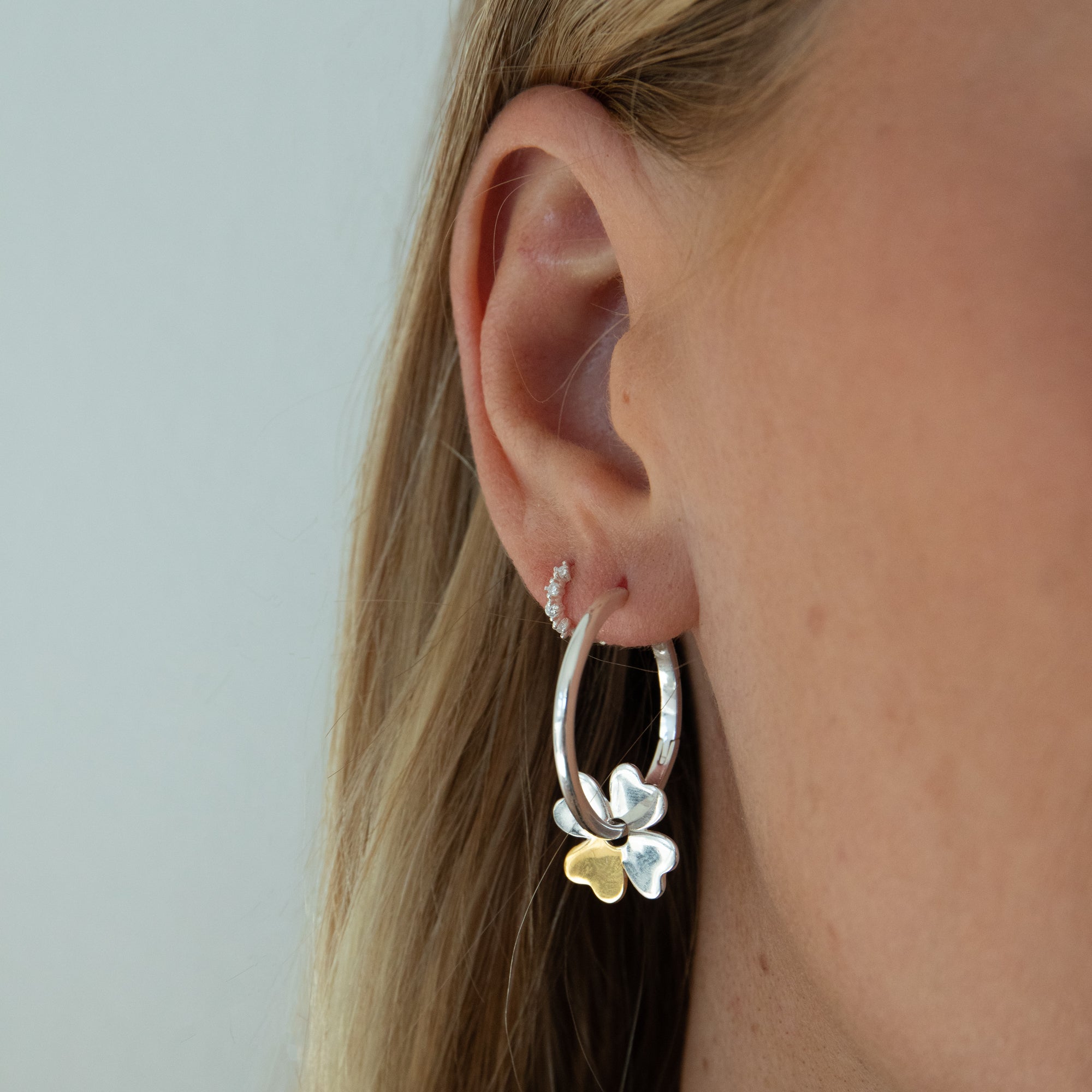 Mixed Metal Clover Hoop Earrings