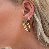 18ct Gold Vermeil CZ Half-Hoop Stud Earrings - Turquoise Huggie Hoops - seolgold