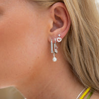 silver pearl hoop - Silver Topaz Drop Hoops - seolgold