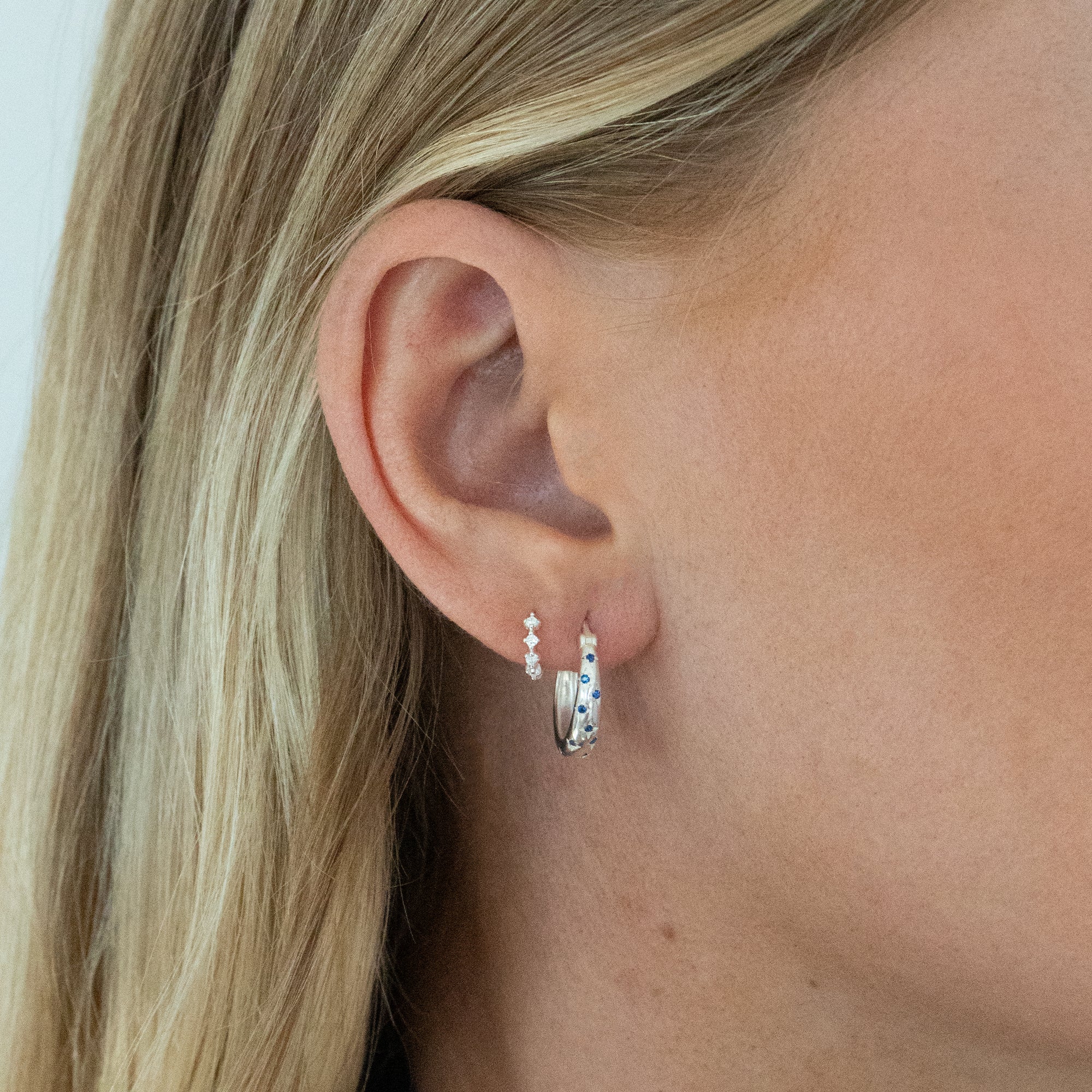 Sterling Silver Sapphire Star Set 14.5mm Hoops