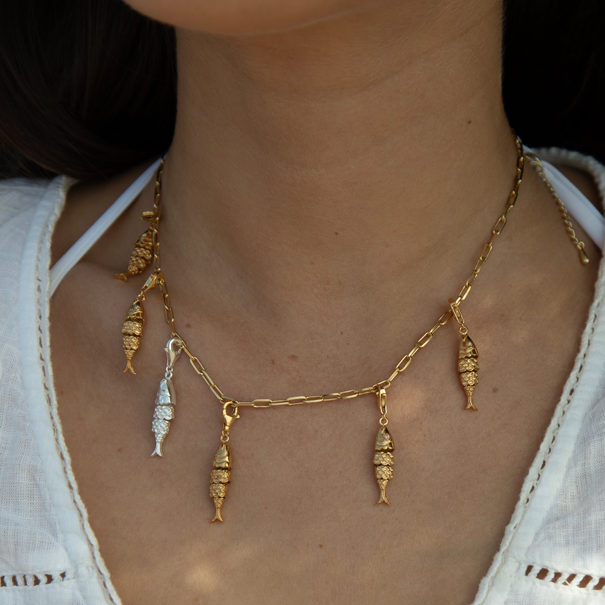 18ct Gold Vermeil Cable Chain - gold fish charm - articulated fish - sardine - silver fish - seolgold