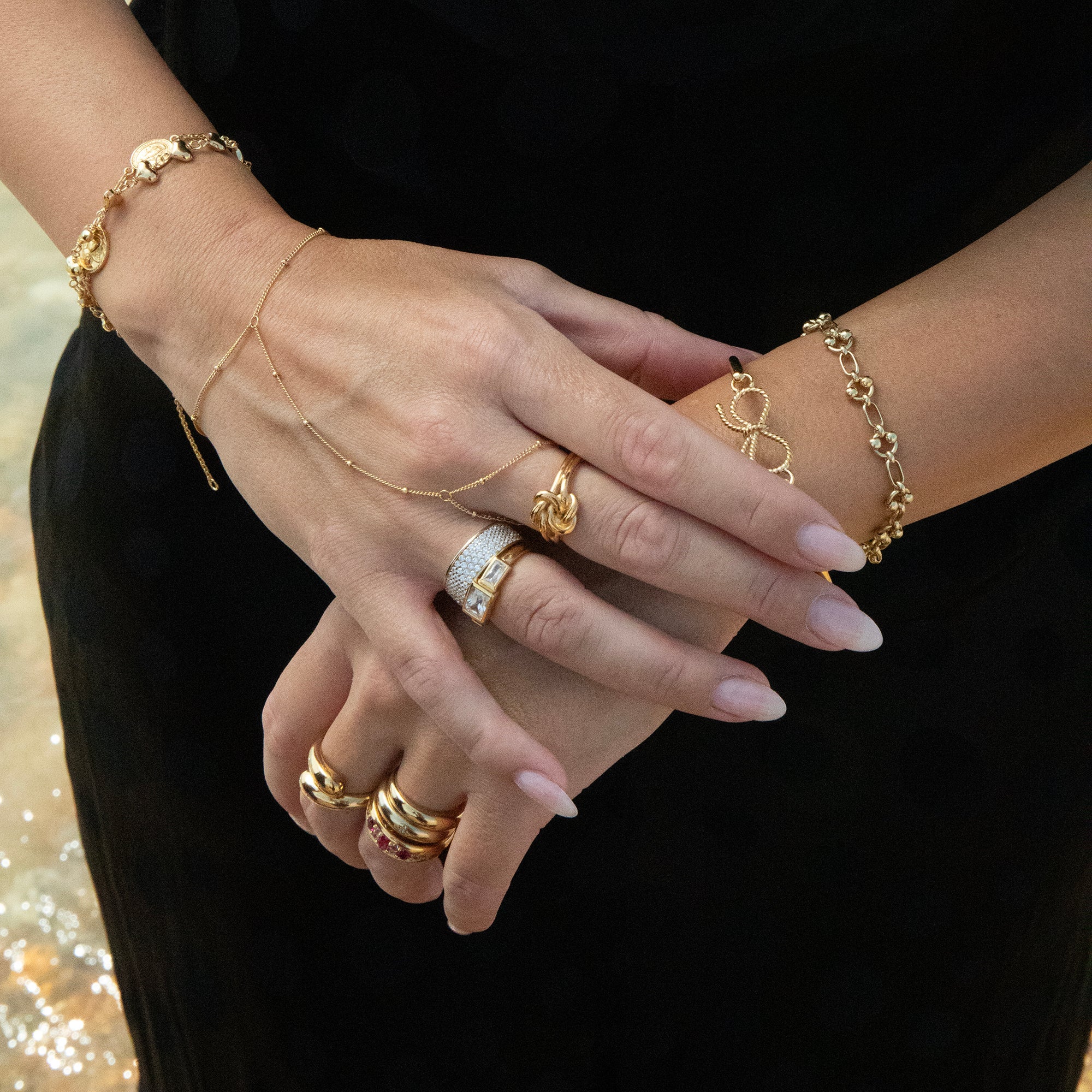 CZ thick band ring - gold Beaded Link Bracelet - seolgold