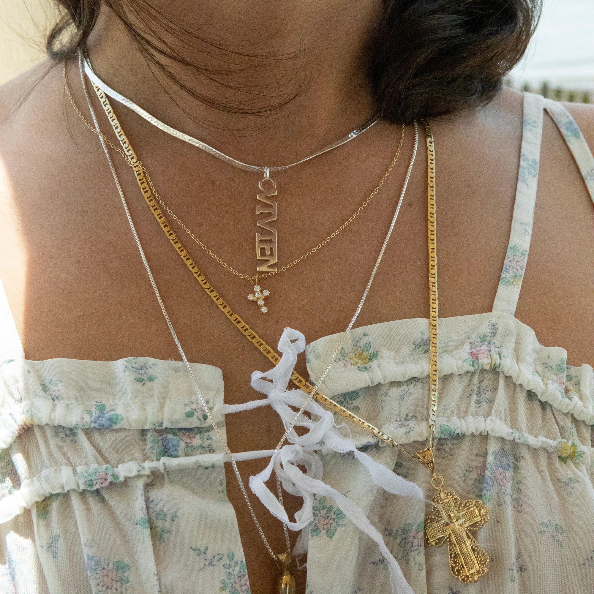 silver choker necklace - long gold chain - seolgold