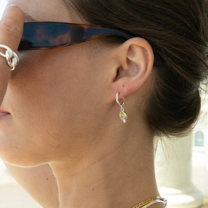 Silver Peridot Bobble Charm Hoops - seolgold