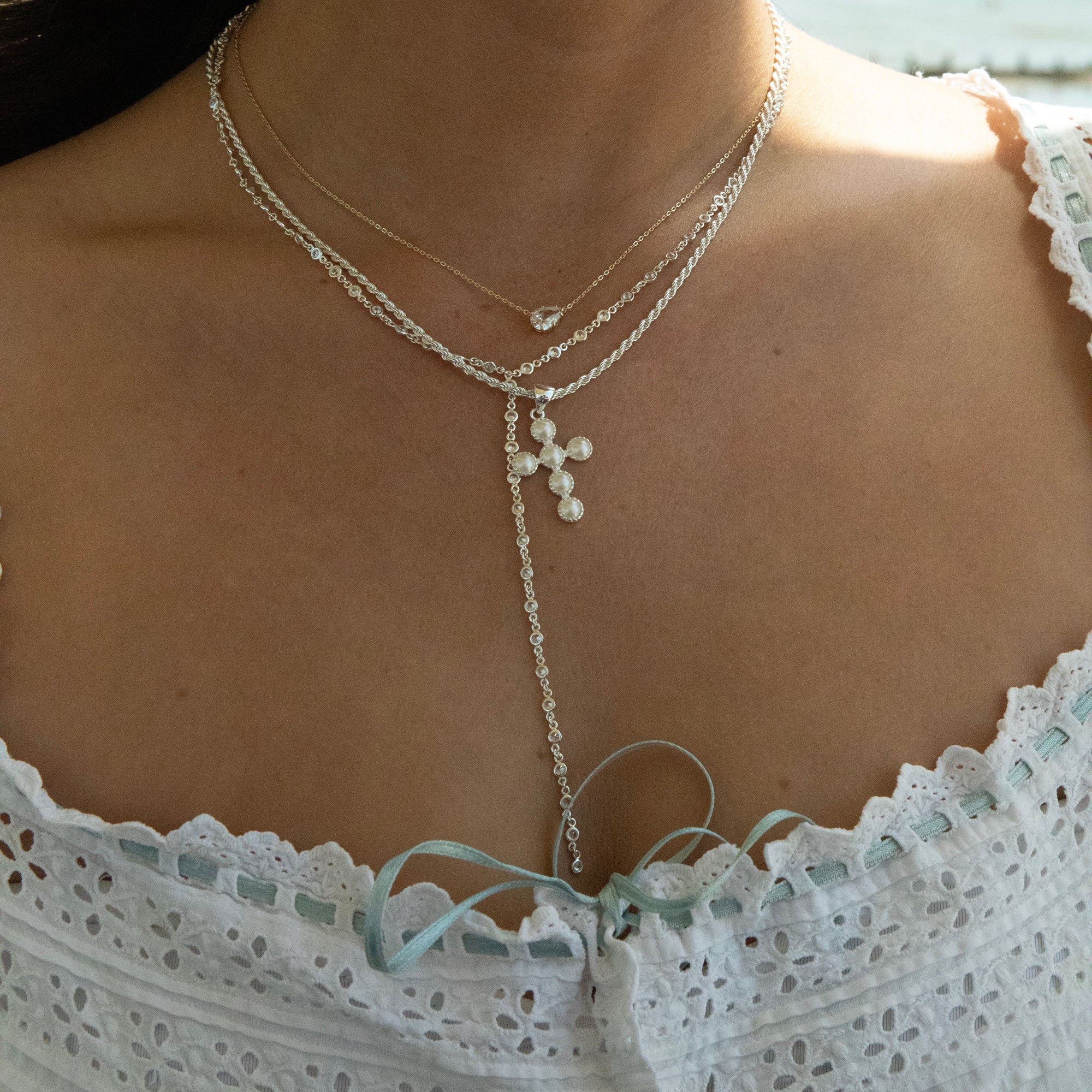 Seol Gold - Silver Pearl Cross Pendant