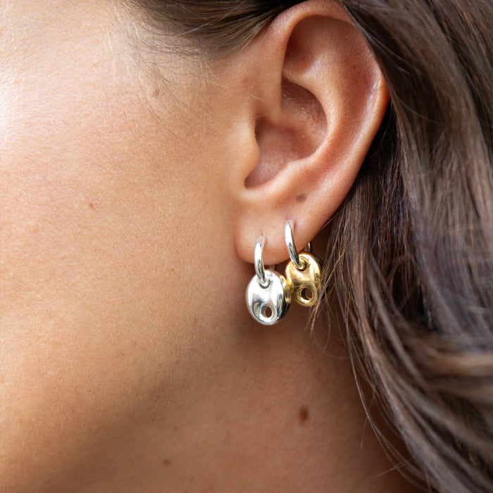 Sterling Silver Coffee Bean Hoops - Seol Gold