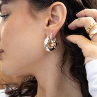 Puffy Heart Charm Hoops - Seol Gold