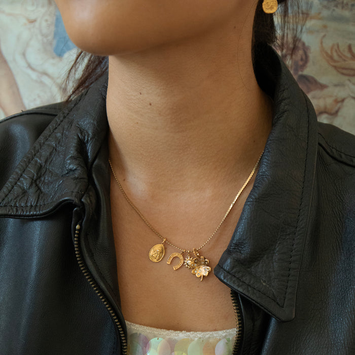 gold charm necklace - horsehose necklace - serperntine chain - seolgold