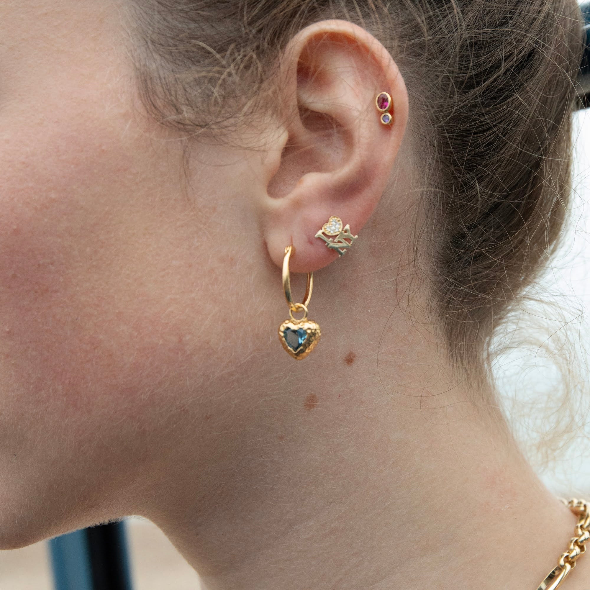 18ct Gold Vermeil Aquamarine Blue Heart Hoop Earrings - seolgold