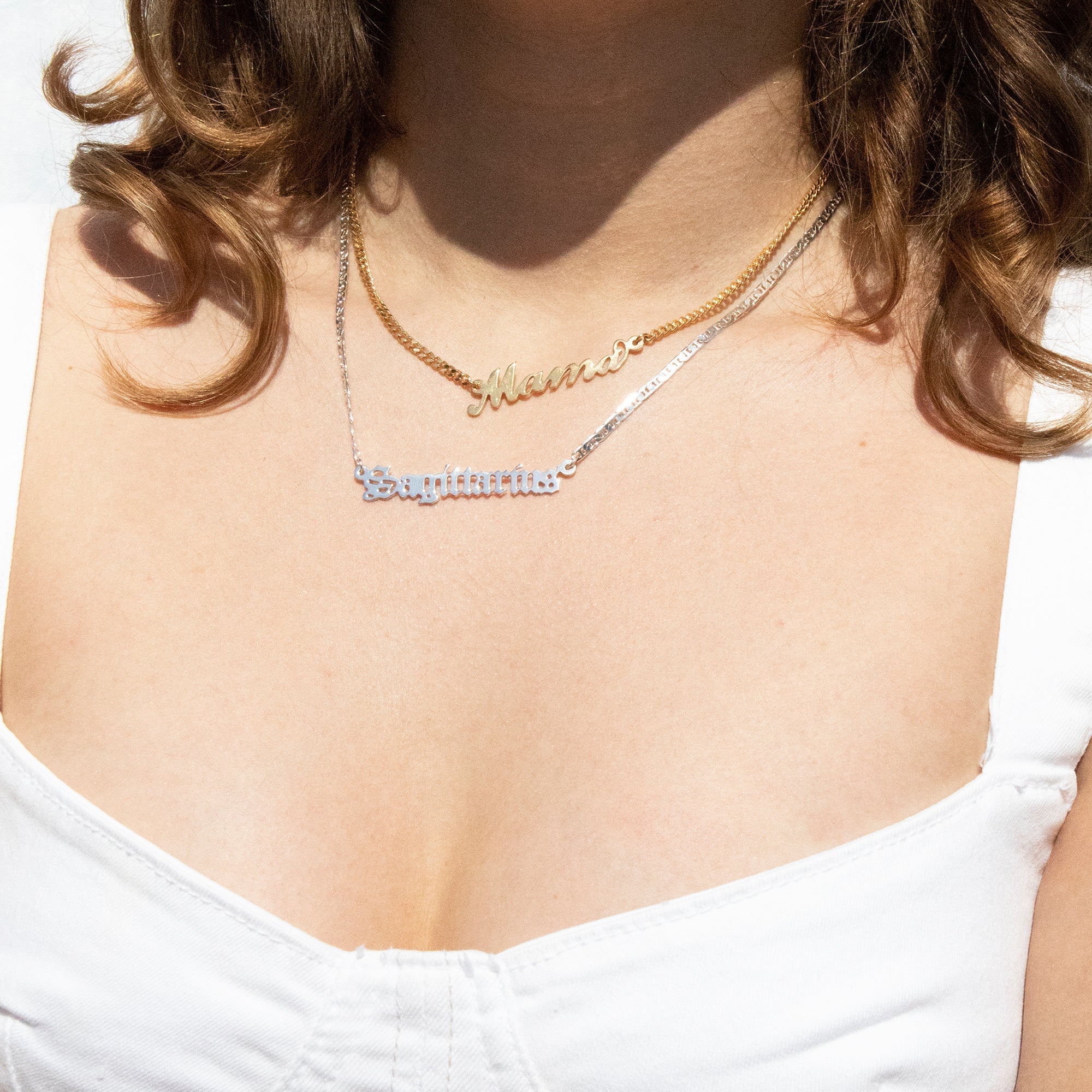 Sterling Silver Old English Name Mariner Necklace