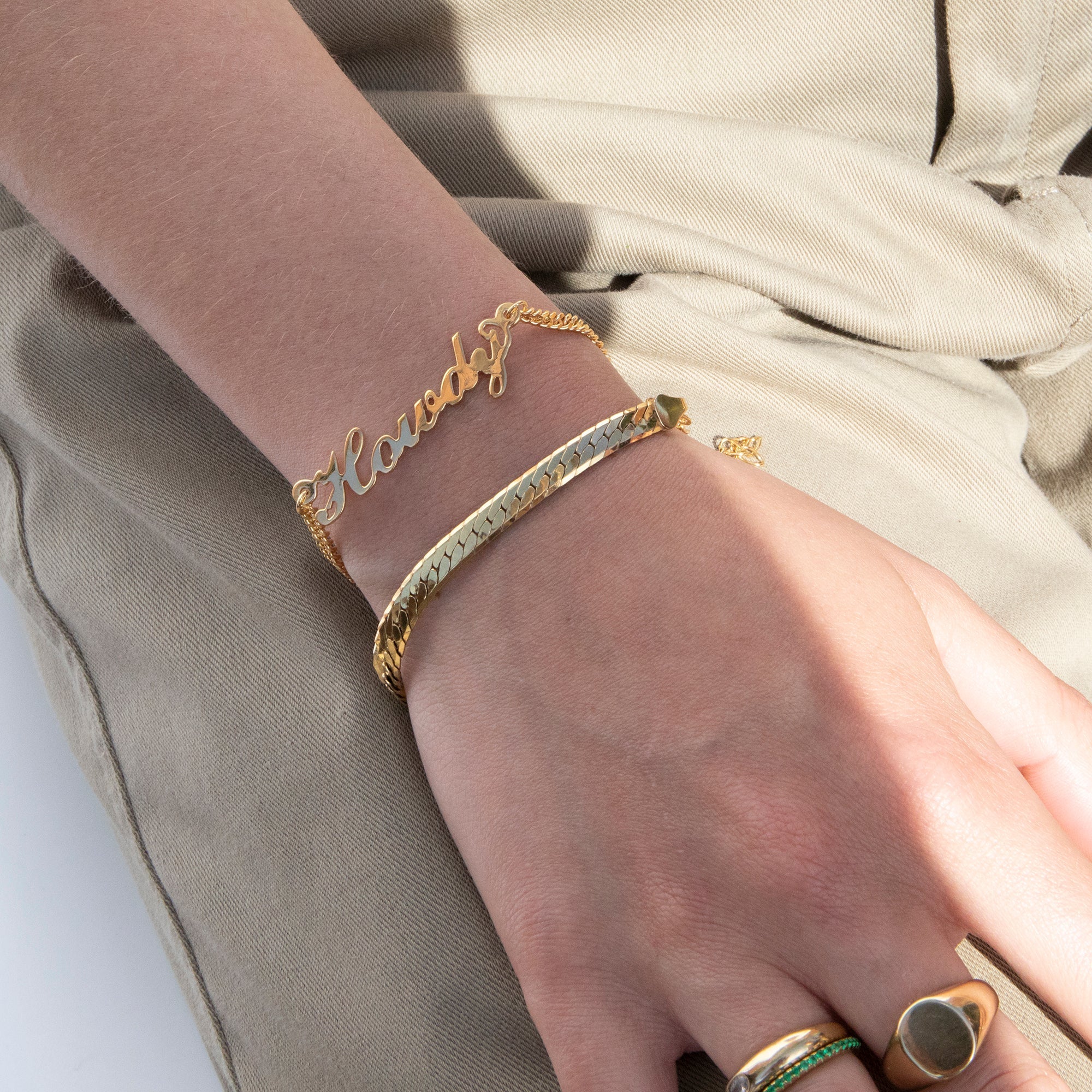 Ac Vermoil 18ct Gold Vermeil Script Name Curb Bracelet