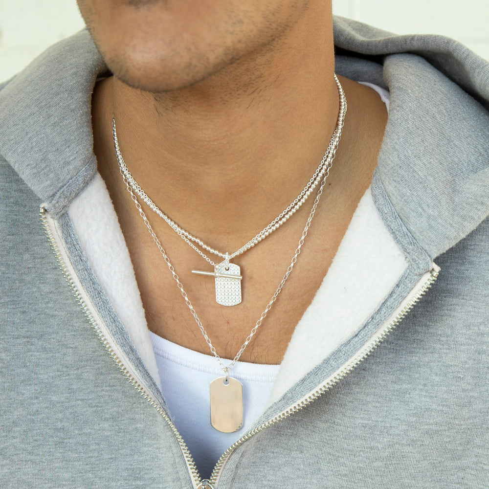 silver - mens dog tag necklace - seolgold