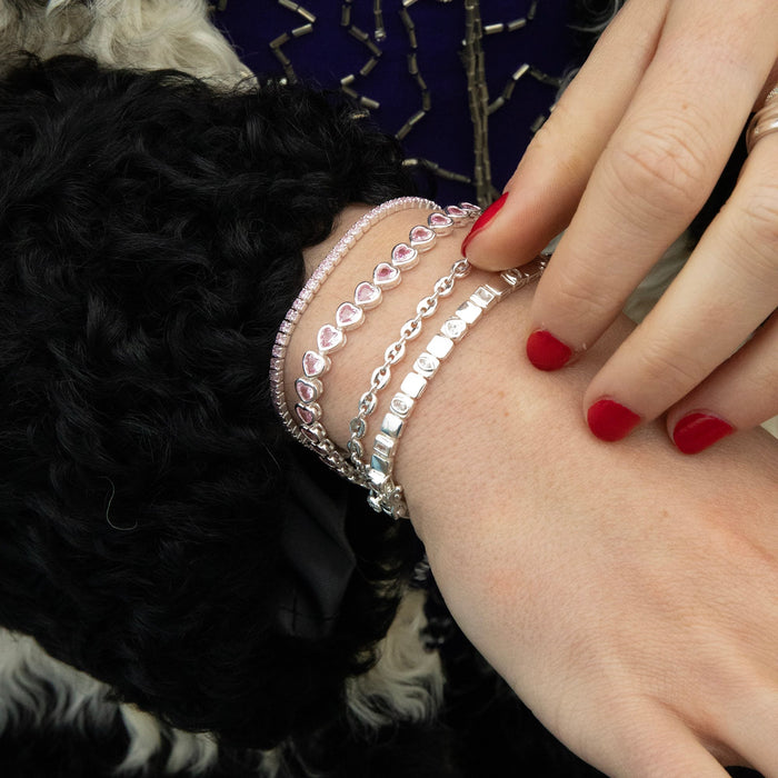 pink heart tennis bracelet - seolgold