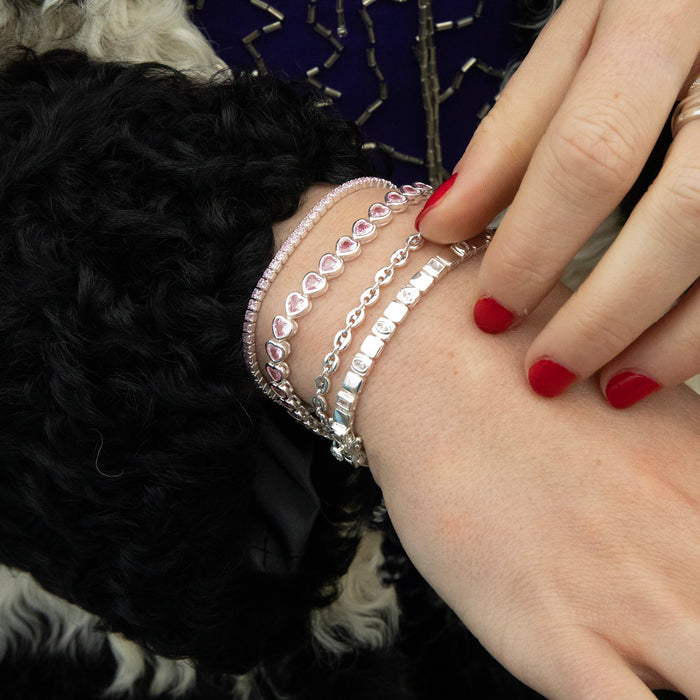 pink heart tennis bracelet - seolgold
