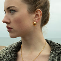 gold thick chunky tear drop stud earring - seolgold 