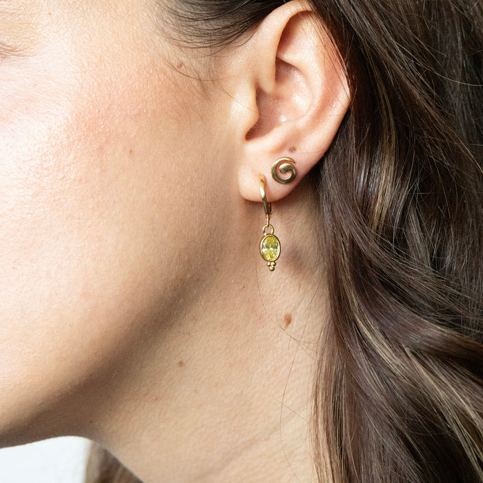 peridot hoop earrings - spiral stud earrings - seolgold