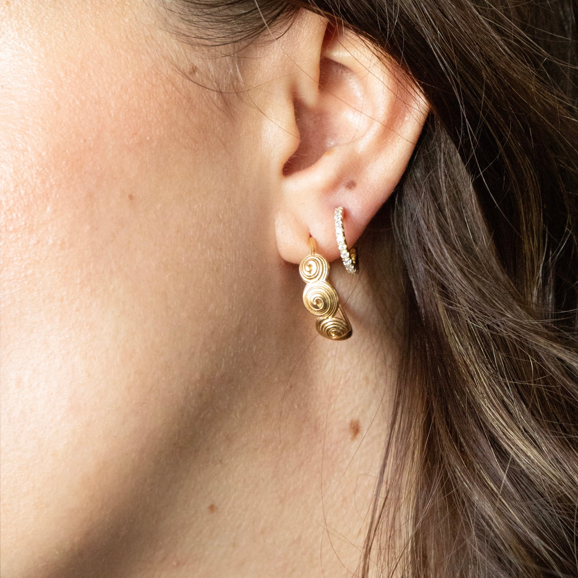 18ct Gold Vermeil CZ Half hoop stud earrings - seolgold