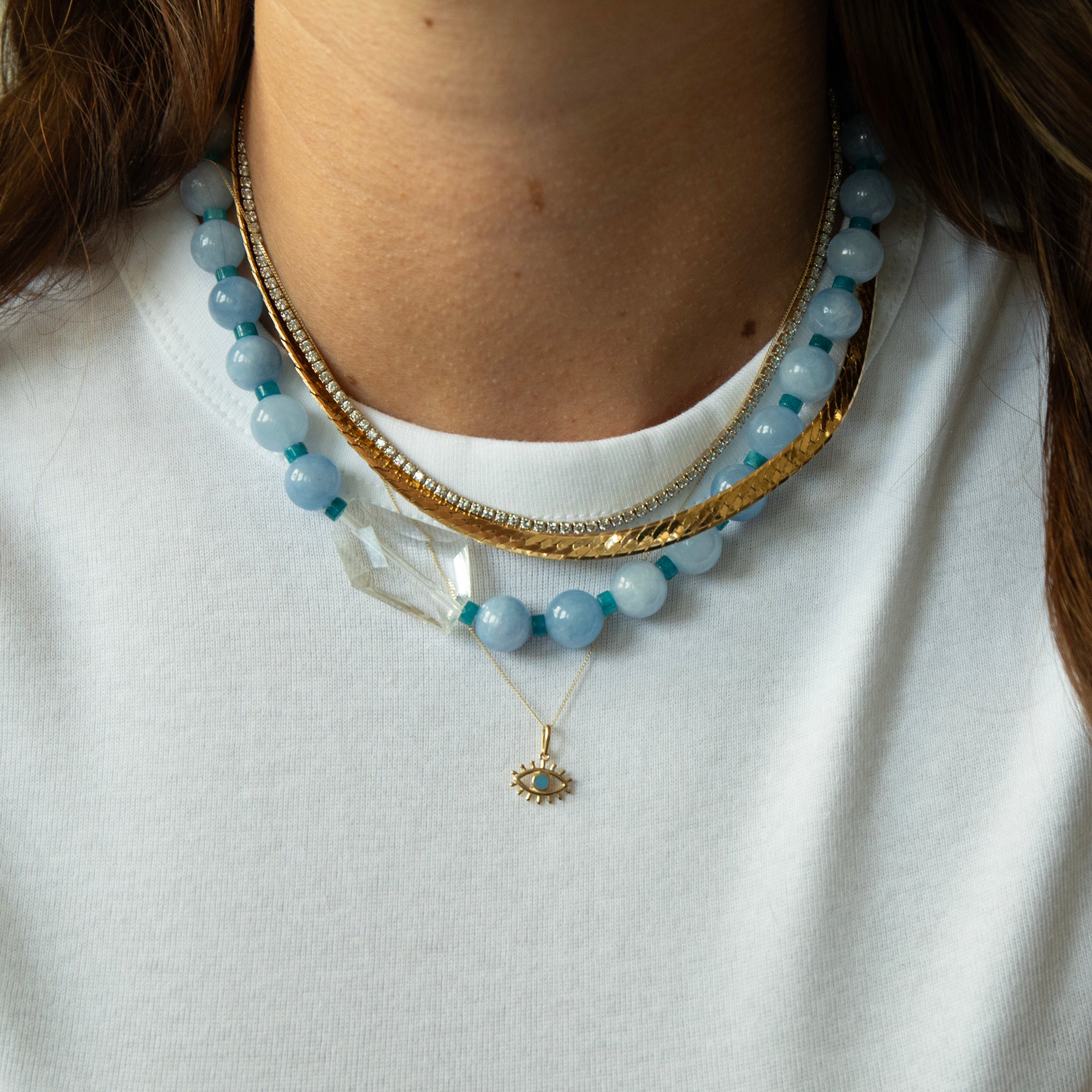 blue glass bead necklace - seolgold