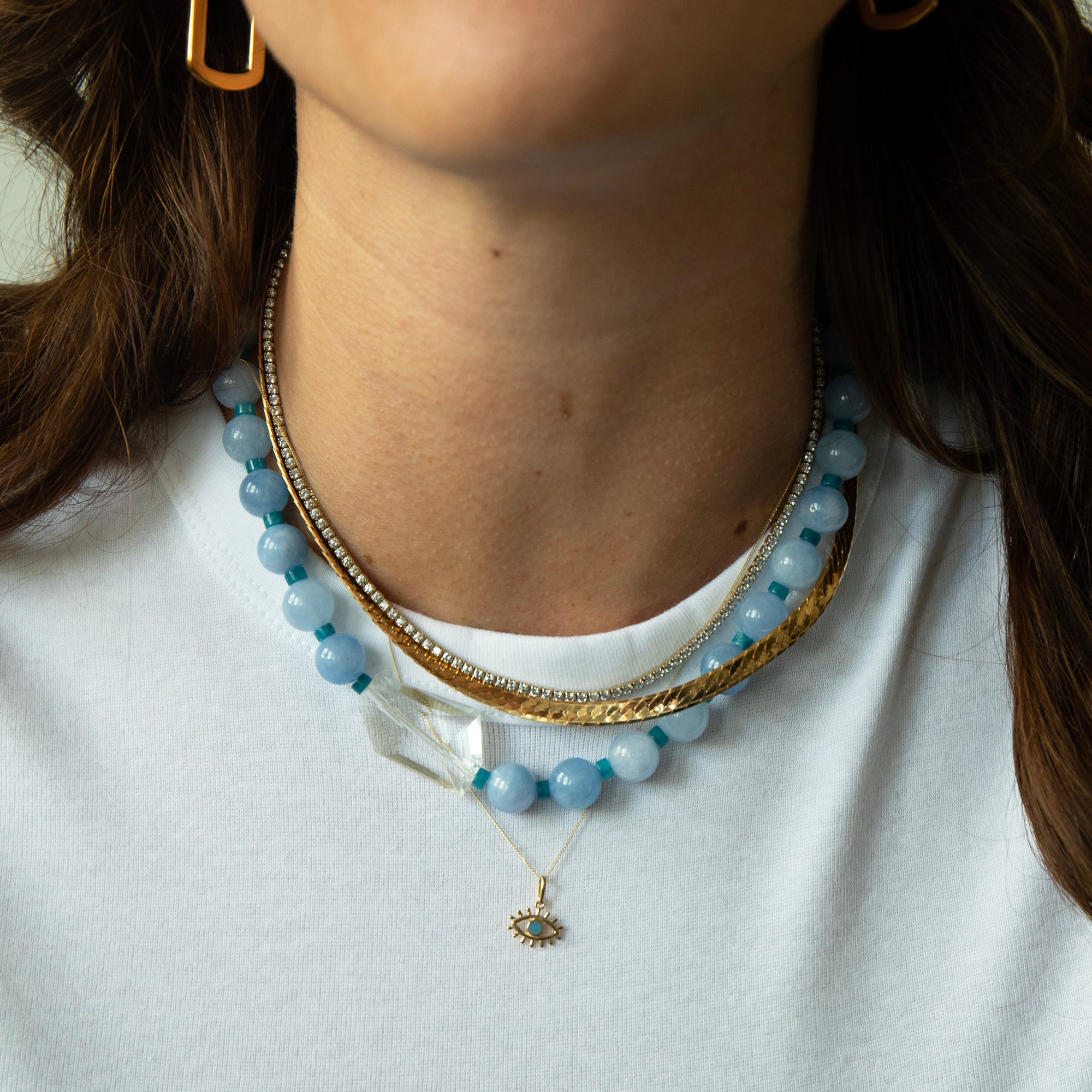 glass blue bead necklace - seolgold