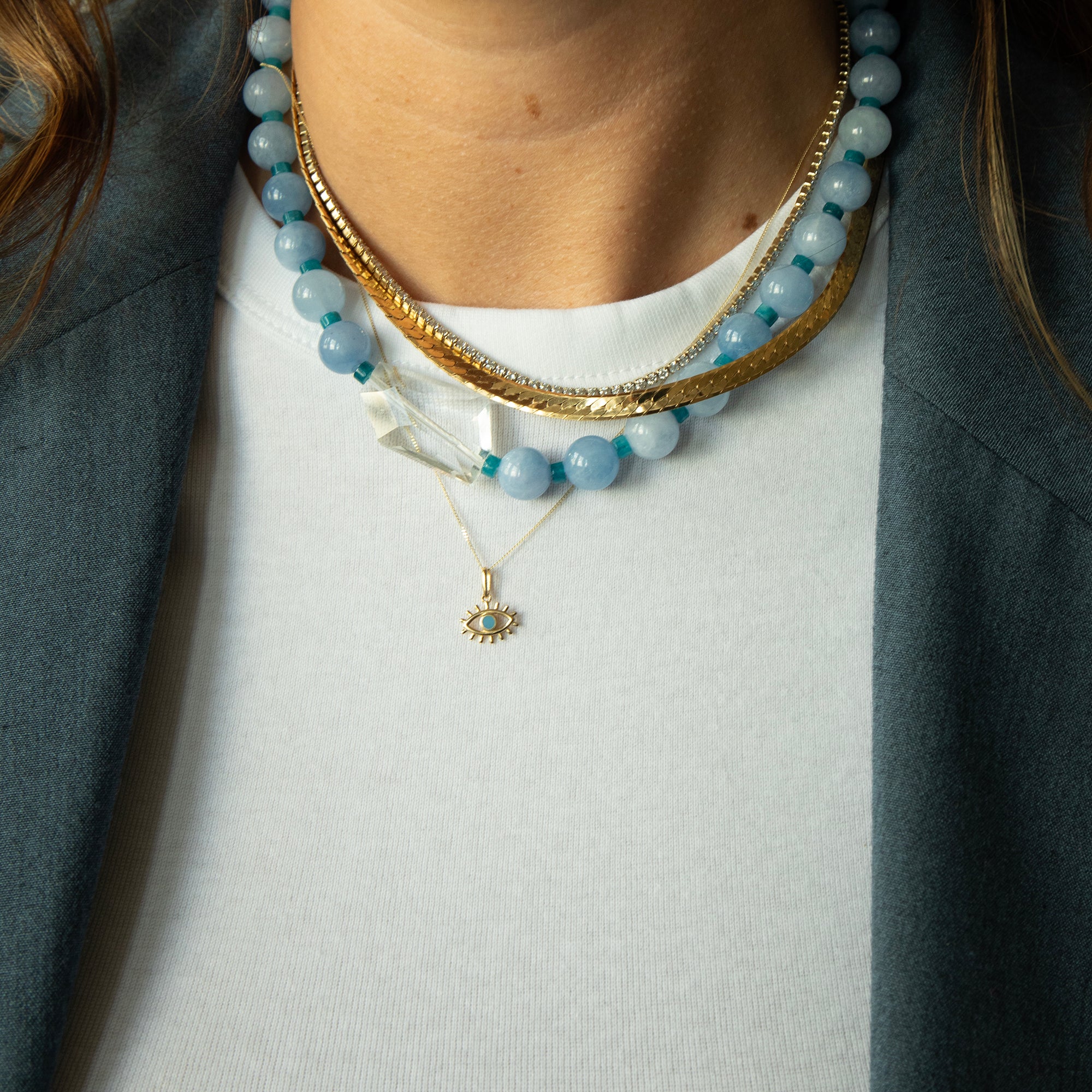 solid gold evil eye necklace - seolgold