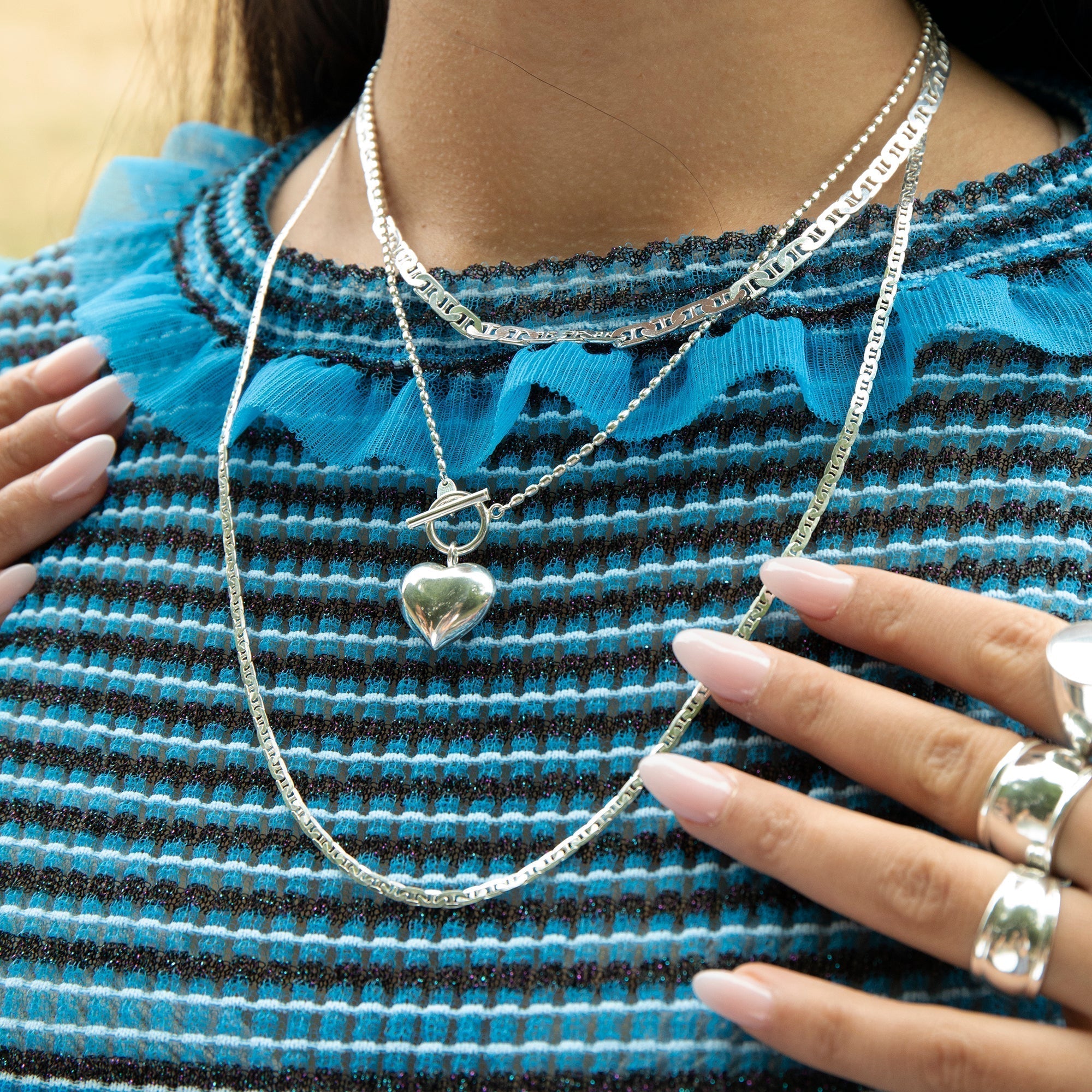 Seol gold - Bead heart T- Bar Necklace
