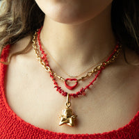 Sterling Silver Red Stone Bead Necklace - Seol Gold