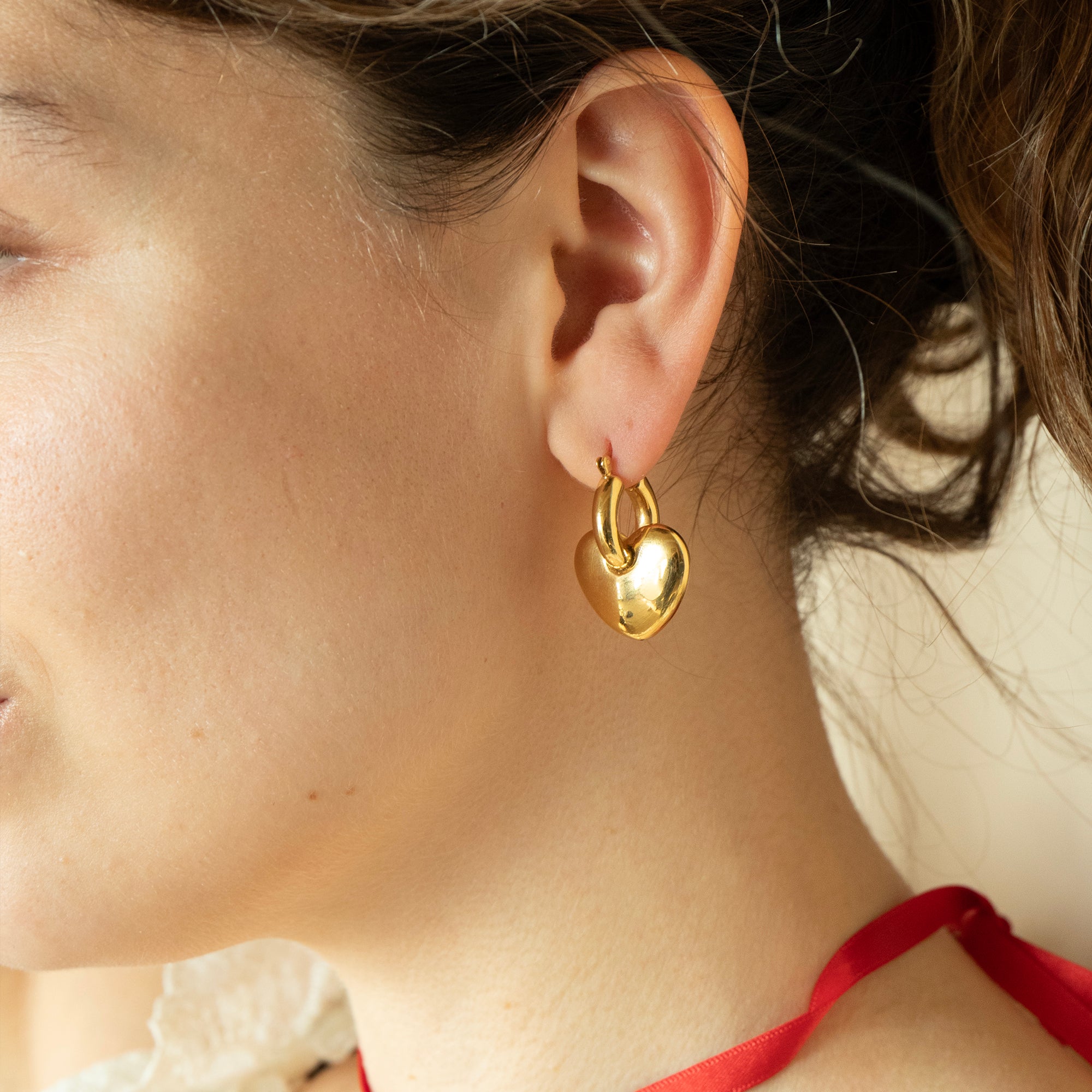 18ct Gold Vermeil Puffy Heart Creole Hoops - seolgold