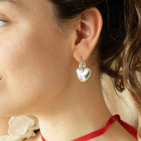 Sterling Silver Puffy Heart Creole Hoops - seolgold