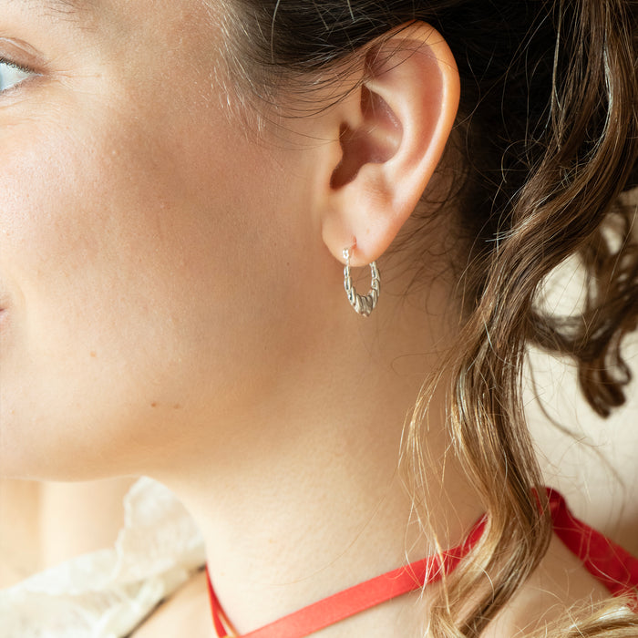 silver small crossaint hoops - seolgold