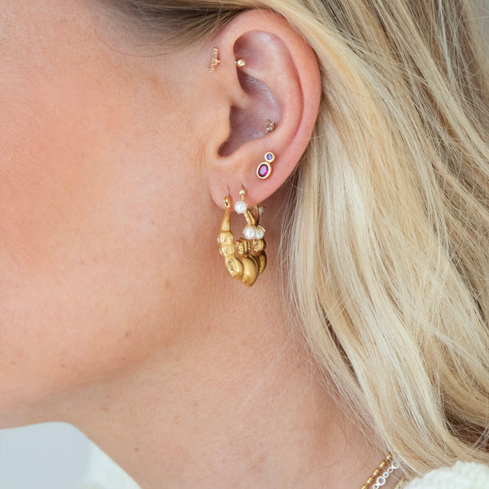 9ct Solid Gold Pearl Claw Creole Hoops - 18ct Gold Ruby Amethyst CZ Bezel Studs - seolgold