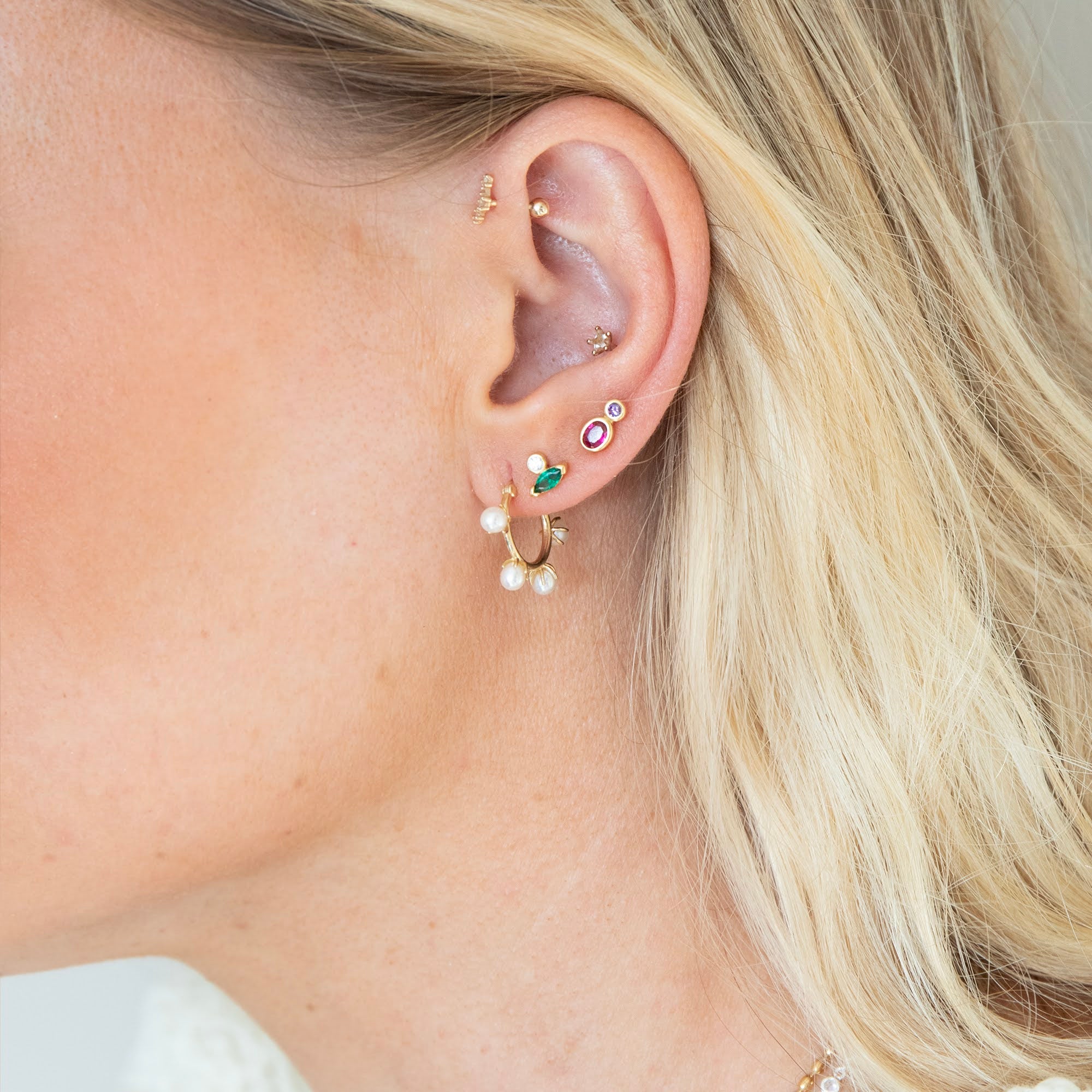 9ct Solid Gold Pearl Claw Creole Hoops - 18ct Gold Vermeil Emerald Marquise and CZ Bezel Earrings - seolgold
