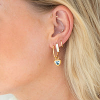 18ct Gold Vermeil Aquamarine Blue Heart Hoop Earrings - seolgold